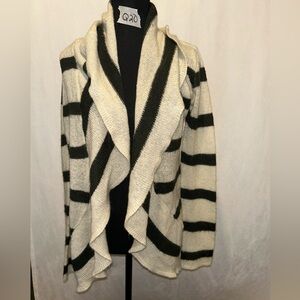 Elegant Black and Cream Striped Cardigan